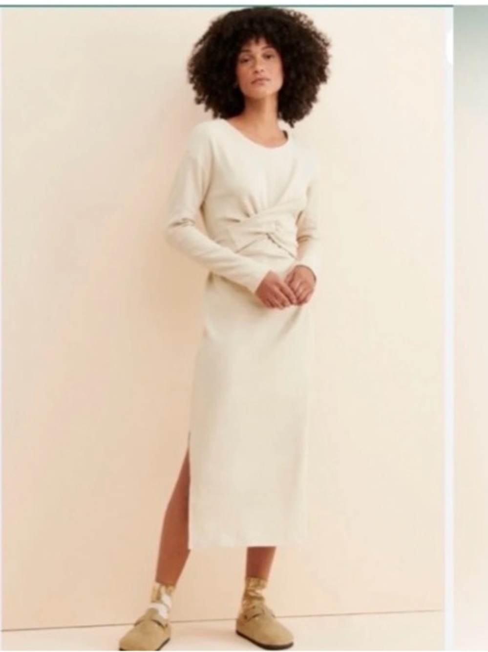 Faherty Cream Long-Sleeve Twist-Front Maxi Dress